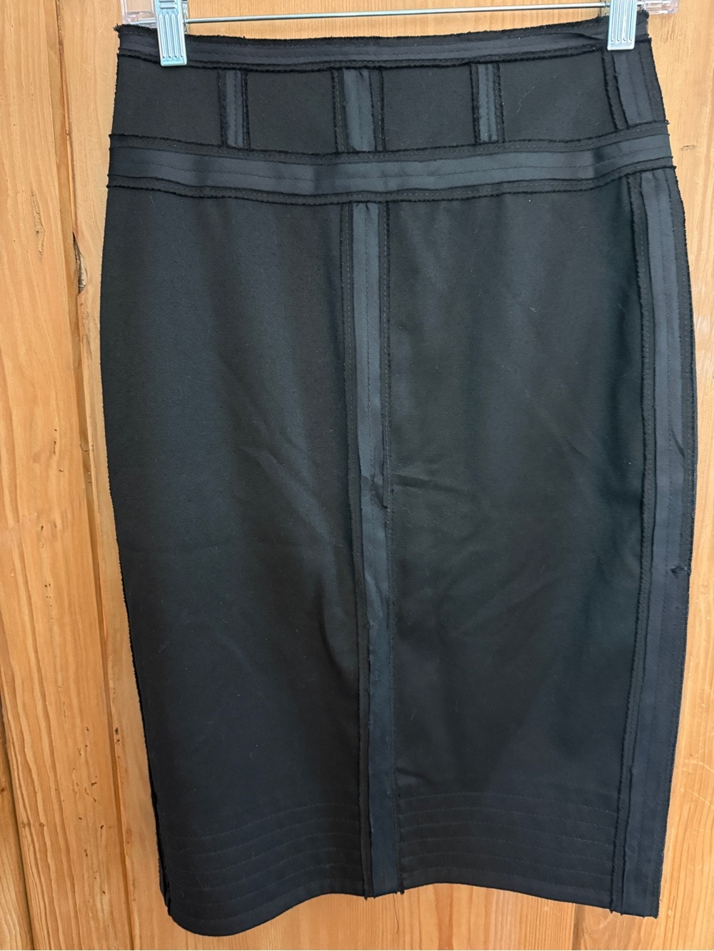 Robert Rodriguez Black Pencil Skirt with Silk Ribbon Detailing